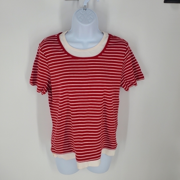 White Stag Shirt Women Medium Striped Short Sleeve Red White - Picture 6 of 6